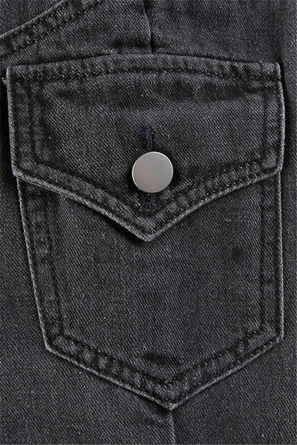 Denim Pocket Button High Waist Black Casual Jeans