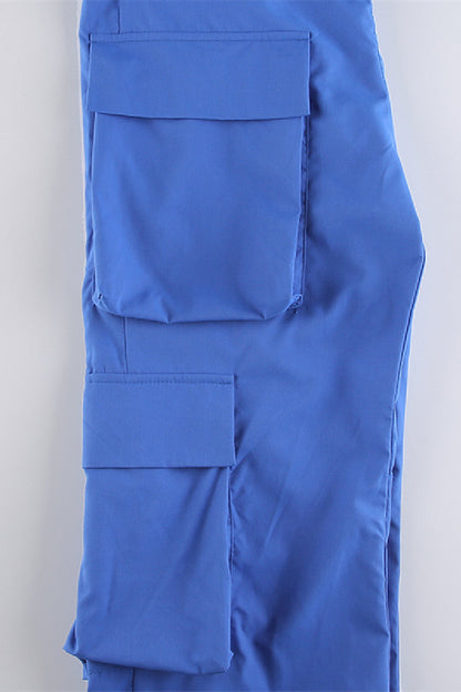 Multi-Pockets V Design Tunic Bib Overall Black Daily Pants