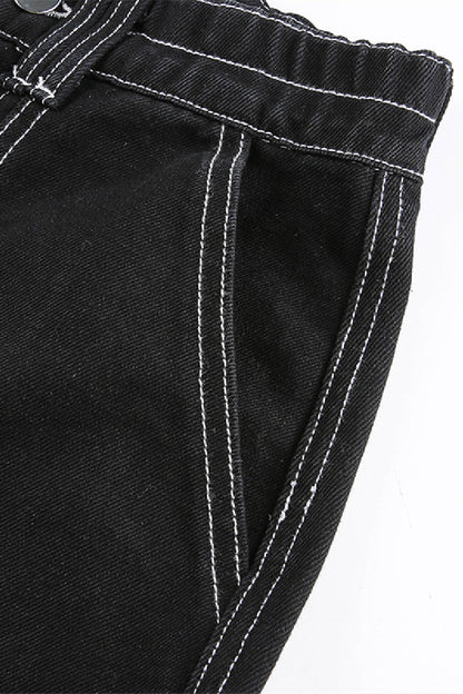 Denim High Waist Multi-Pockets Wide-Legs Black Daily Jeans