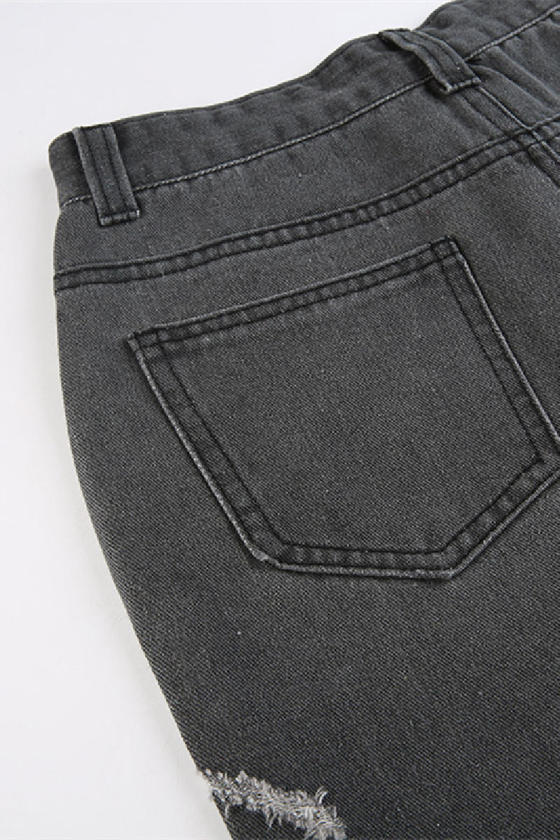 Denim Stars Print Patchwork Wide-Legs Dark Grey Daily Jeans