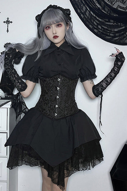 Gothic Black Party Patchwork Lace Irregular Hem Ruffle Skirt