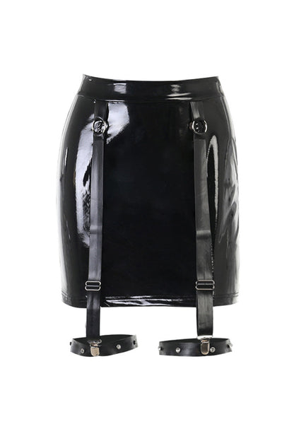 Gothic Black Party PU Leather Straps Bodycon Mini Skirt