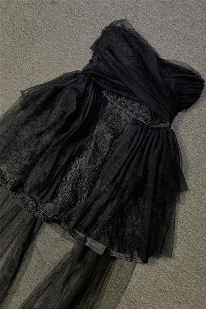 Gothic Black Party Patchwork Long Mesh Tube Top Mini Dress