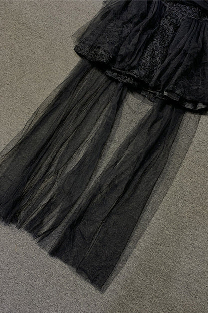 Gothic Black Party Patchwork Long Mesh Tube Top Mini Dress