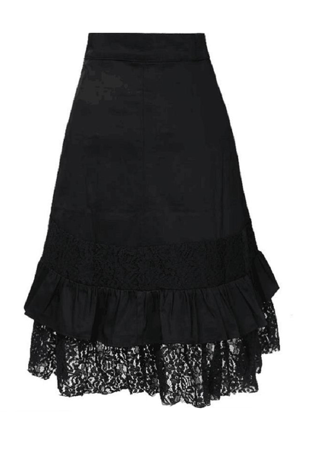 Gothic Black Party Patchwork Lace Ruffle Irregular Hem Split Skirt