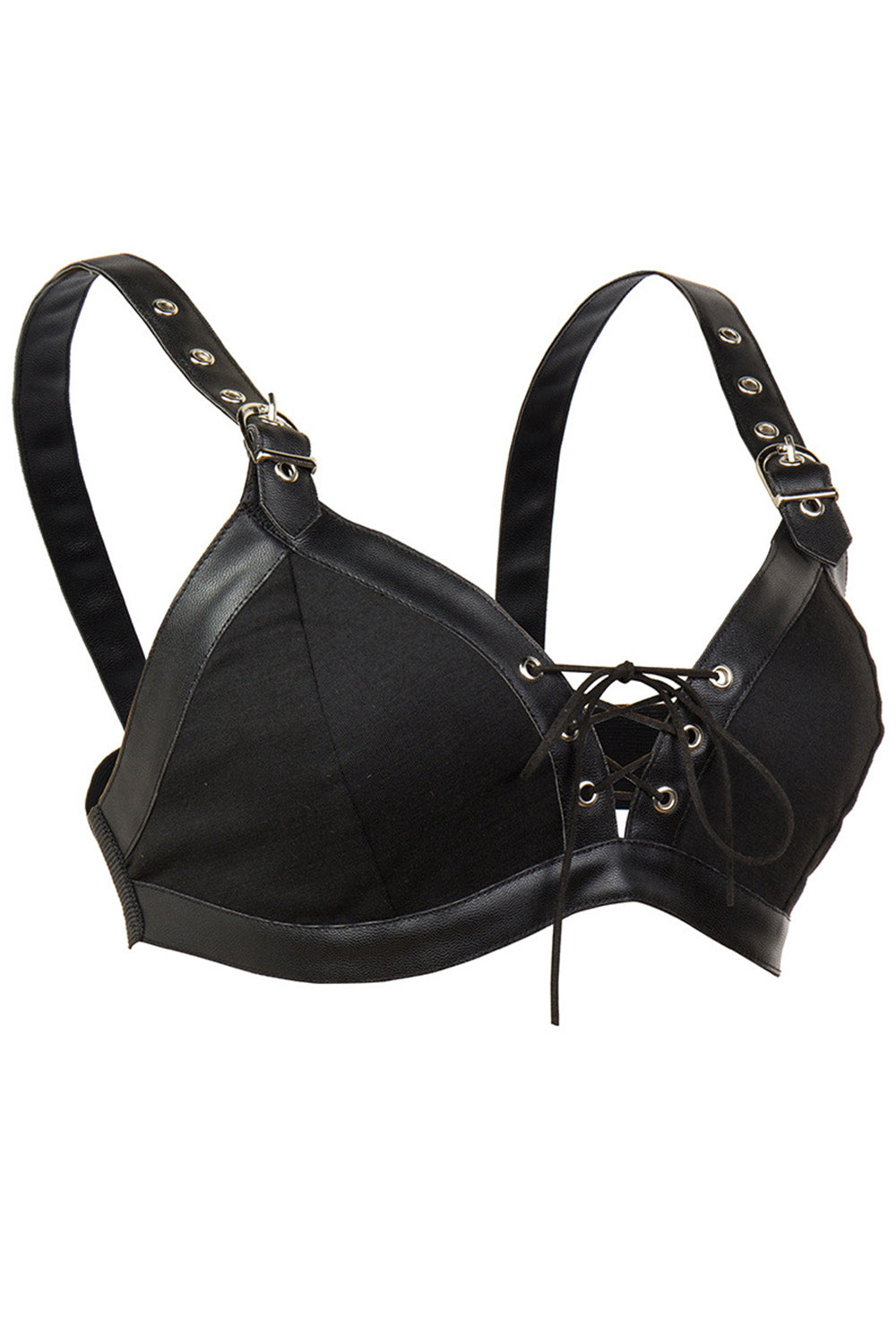Gothic Black Grommet Buckle Strap Lace Up Without Steel Ring Bras
