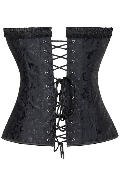 Gothic Plus Size Black Lace Up Steel Bone Shapwear (With Thong)