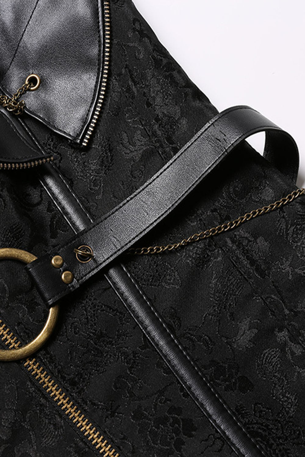 Gothic Plus Size Black Party Halter Steel Bone PU Leather Zipper Grommet Lace Up Corset