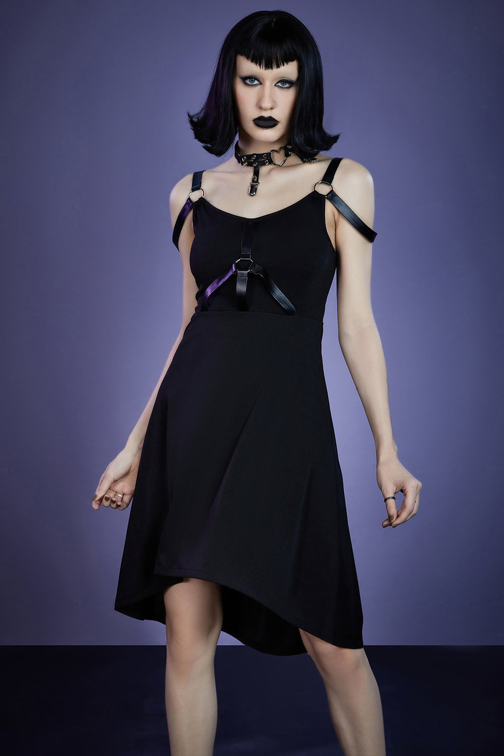 Gothic Black Casual Straps Irregular Hem Sleeveless Midi Dress