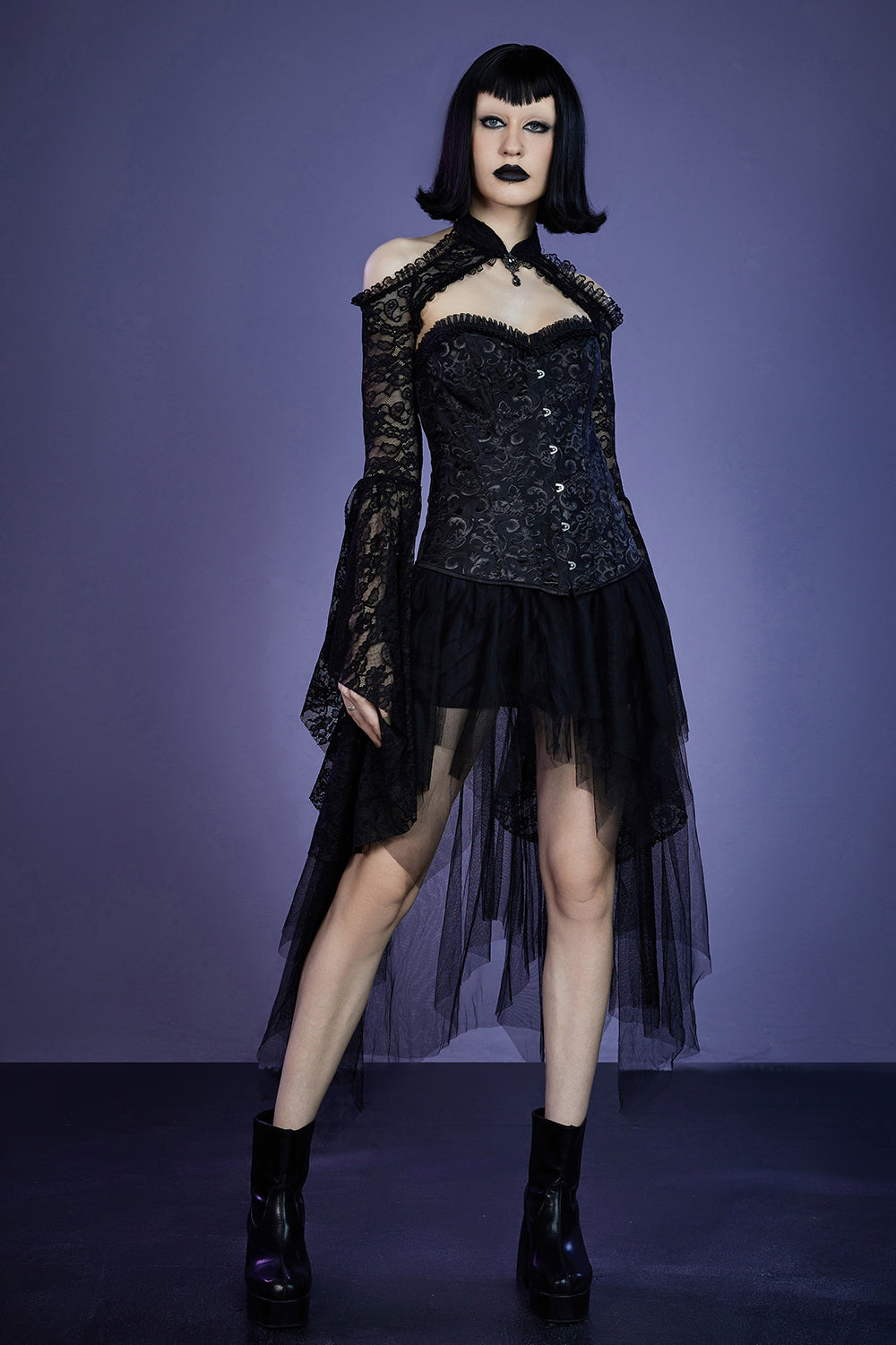 Gothic Black Party Mesh Layered High Elasticity Irregular Skirt [Pre-Order]