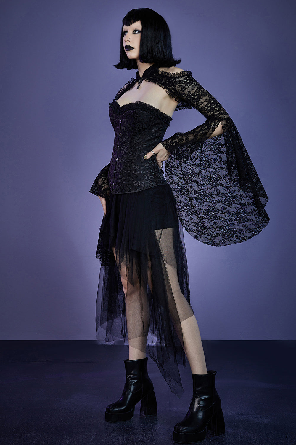 Gothic Black Party Mesh Layered High Elasticity Irregular Skirt [Pre-Order]