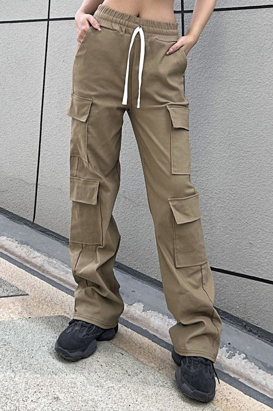 Drawstring Pockets Design Straight Leg Cargo Pants