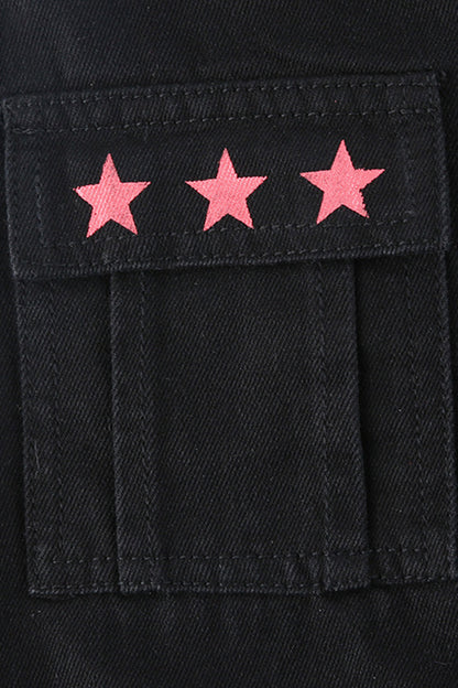 Pockets Straps Star Pattern Denim Flare Bottom Jeans