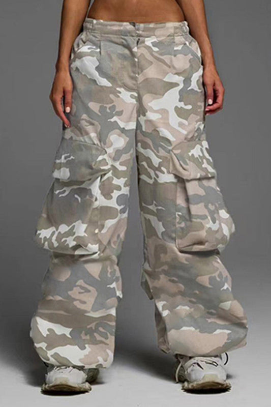 Pocket Patchwork Camouflage Green Cargo Pants