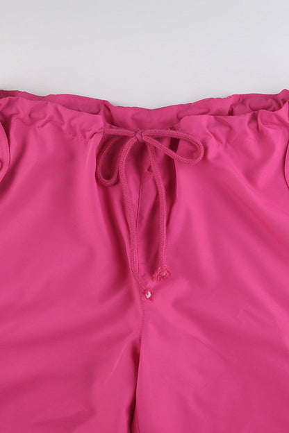 Drawstring Straps Pockets Pink Cargo Pants