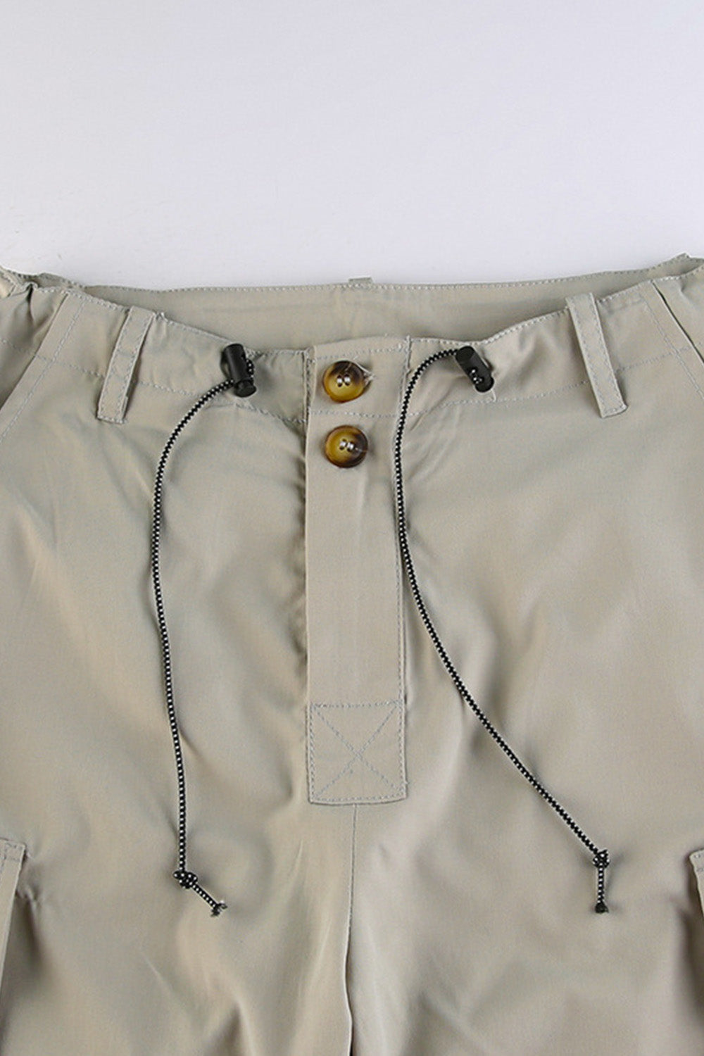 Drawstring Low Waist Pockets Grey Cargo Pants