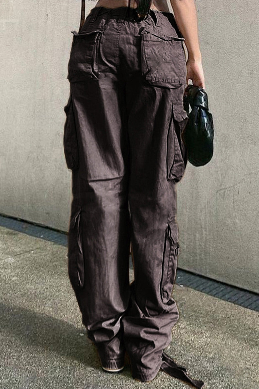 Low Waist Pockets Lace Up Denim Cargo Jeans