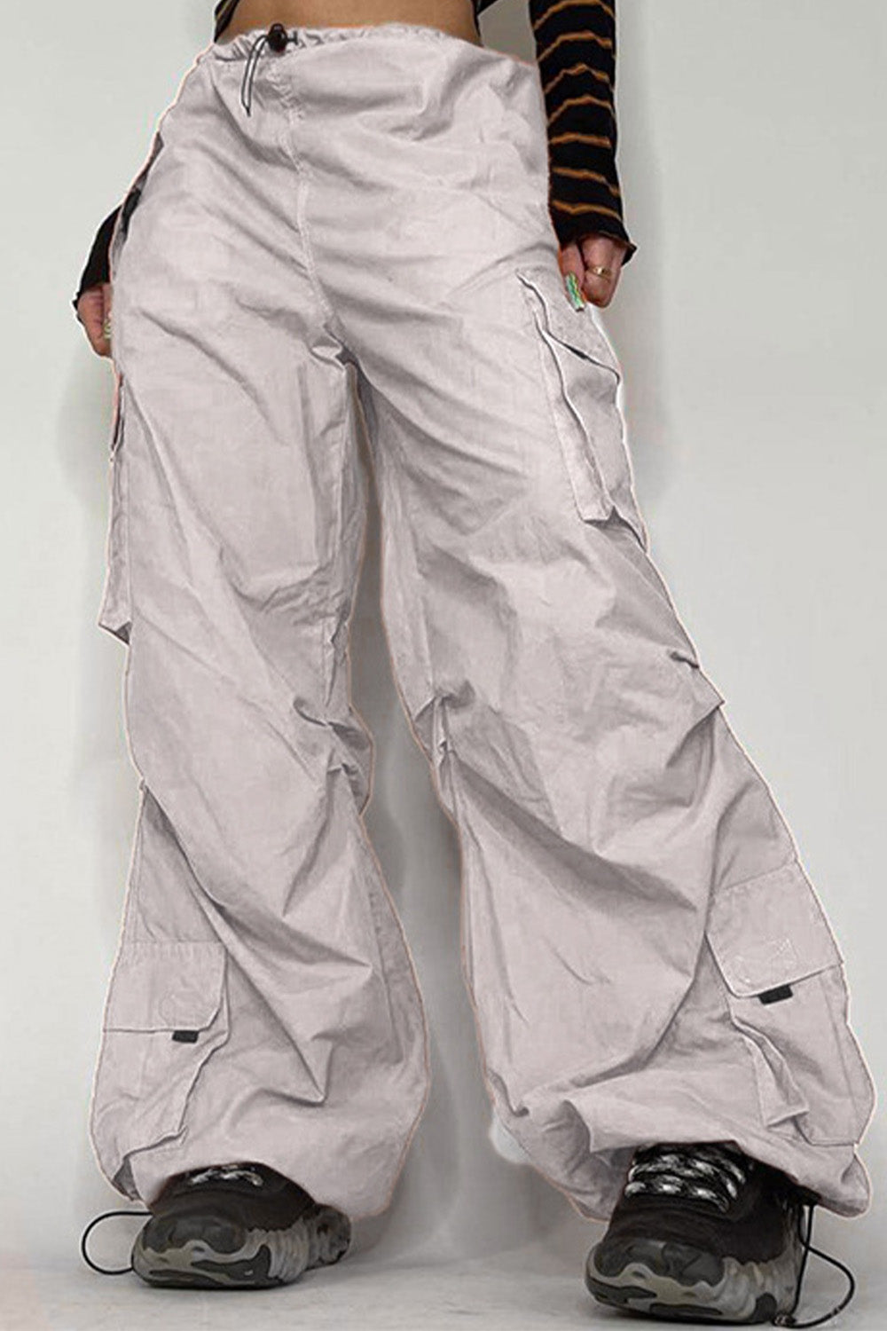 Pocket Zipper Elastic Waist Cargo Pants
