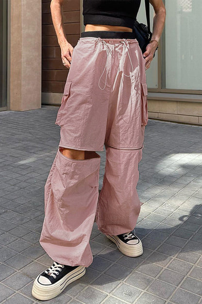 Zipper Split Pocket Design Pink Cargo Pants