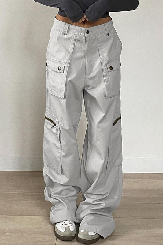 Big Pocket Zipper Wide Leg Denim Cargo Jeans