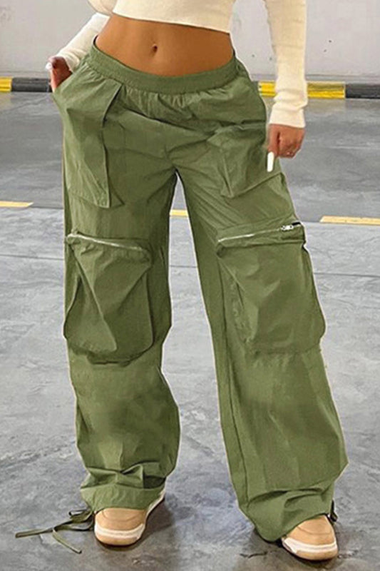 Elastic Waist Zipper Utility Pockets Design Cargo Pants