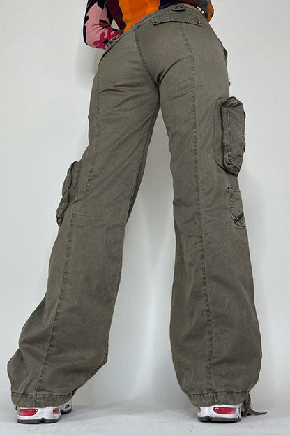 Stereo Pockets Straight Leg Denim Cargo Jeans