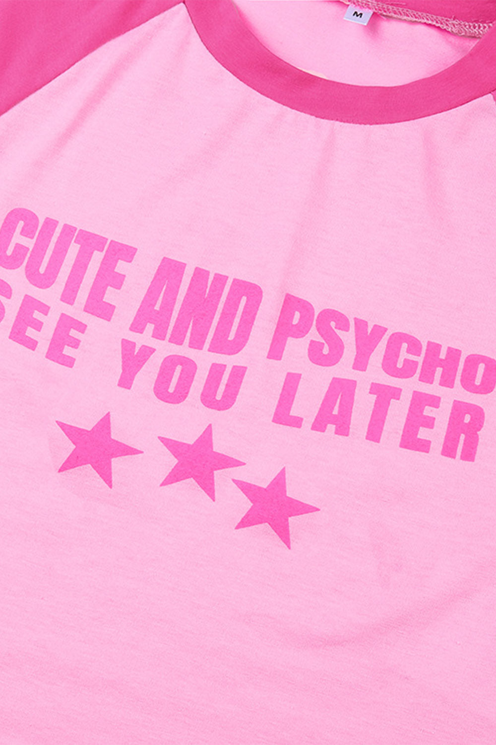 Contrast Color Letter Star Print Pink T-Shirt