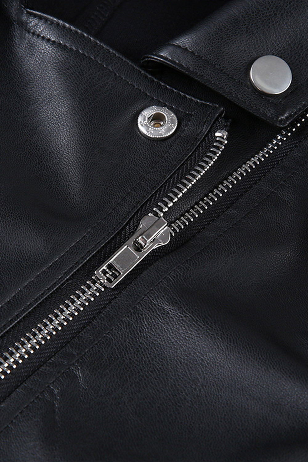 Lapel Slant Zipper Studded PU Leather Jacket