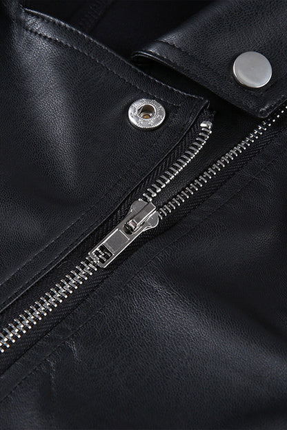 Lapel Slant Zipper Studded PU Leather Jacket
