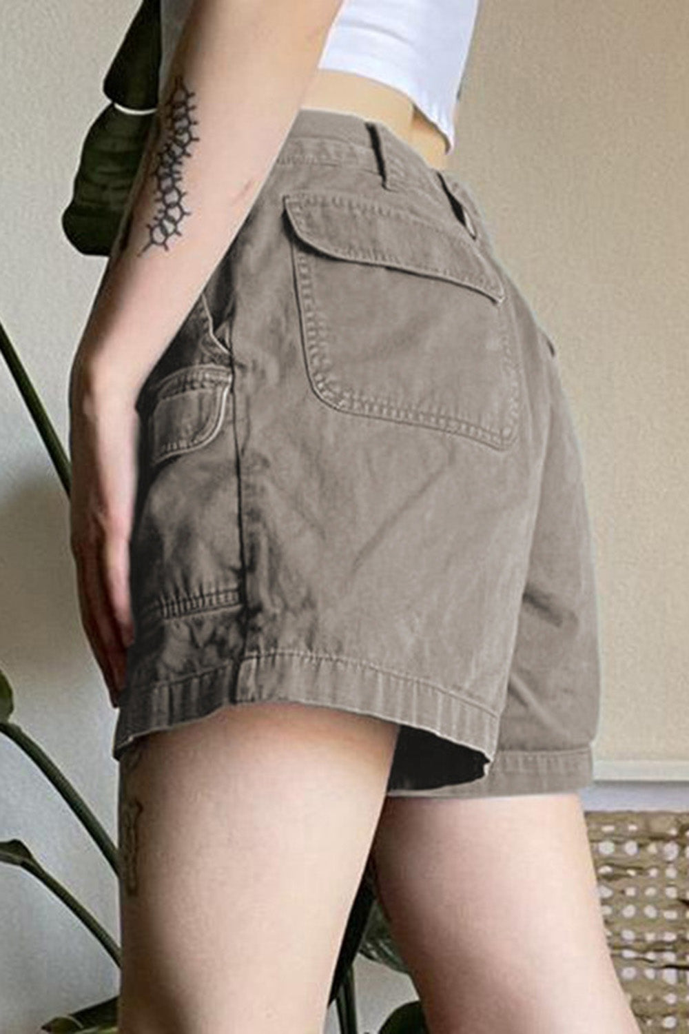 Low Waist Pocket Design Denim Cargo Shorts