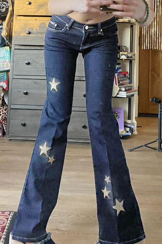 Low Waist Star Embroidery Denim Flare Jeans
