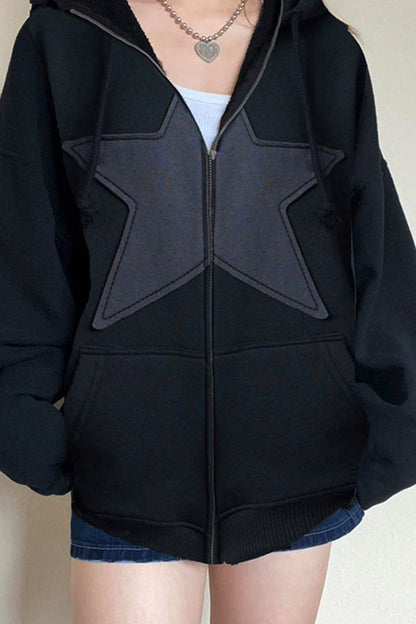 Pentagram Patchwork Hooded Zipper Coat