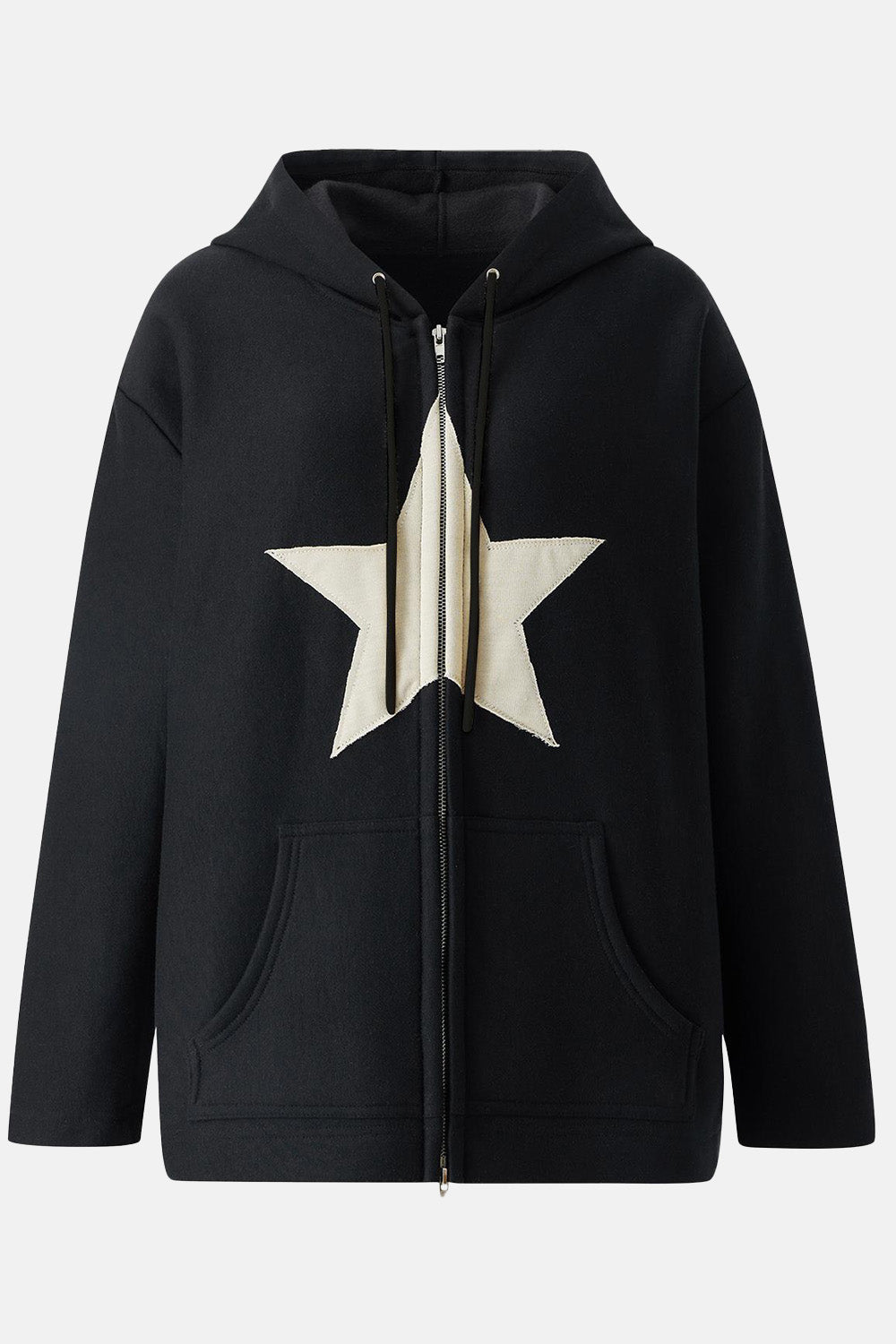 Star Contrast Color Zipper Design Hooded Coat