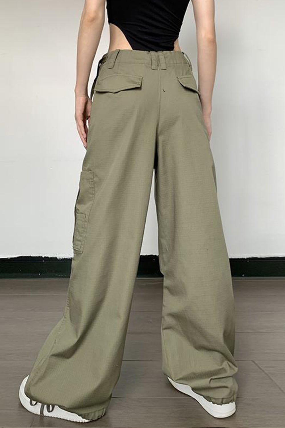 Lace Up Fold Straps Pocket Design Cargo Pants