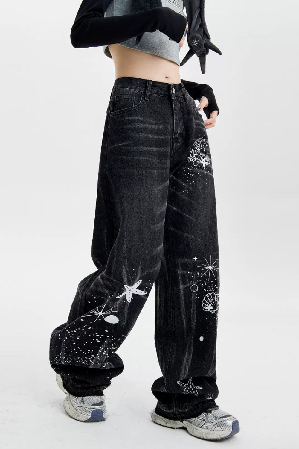 Starfish Ghost Pattern Straight Leg Denim Jeans [Pre-Order]